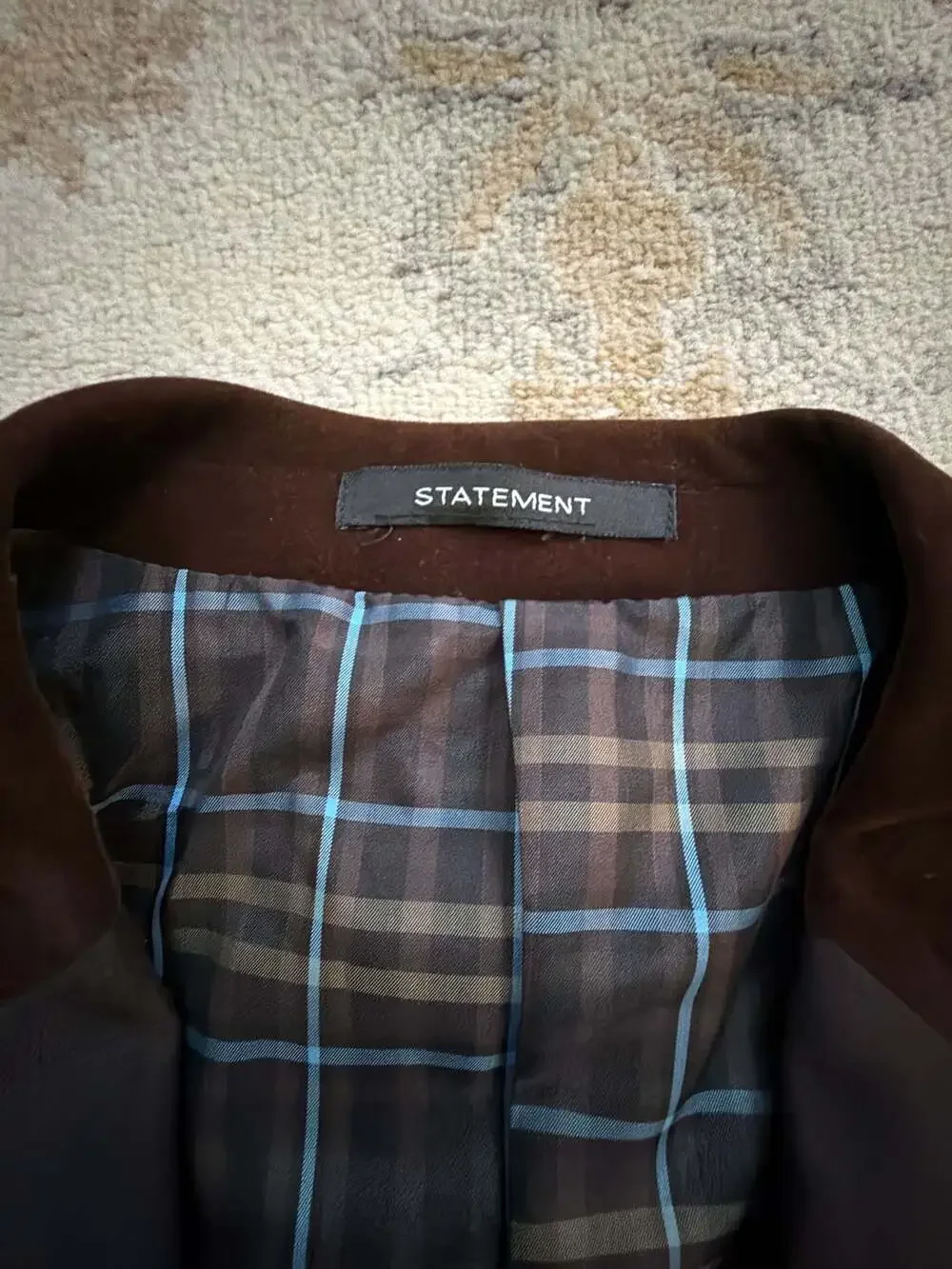 STATEMENT Brown Blazer Sport Coat with Velvet Collar and Plaid Lining